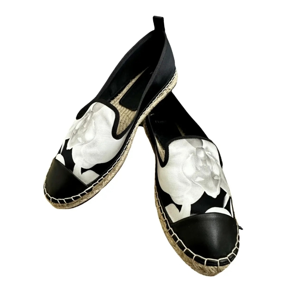 Fendi Floral Print Cap Toe Espadrille Flats